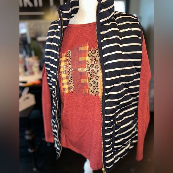 J. Crew (Small) Navy Blue Striped Vest Jacket - Picture 6 of 6